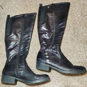 Baretraps Oria Women's 9.5 M Black Knee High Riding Boots Moto Combat Tall Zip